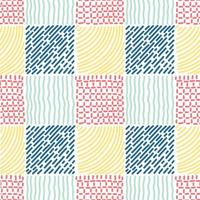 Checkered seamless background with blue, red, yellow abstract patterns vector