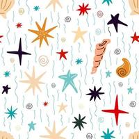 Seamless pattern with shells, corals, starfish on a blue background vector