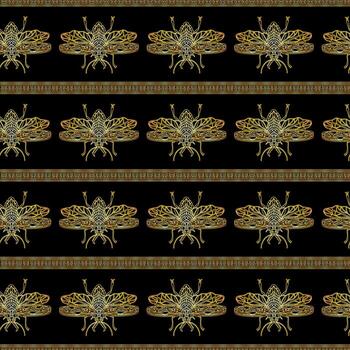 patrón sin costuras de escarabajos dorados. patrón bohemio con bichos vector