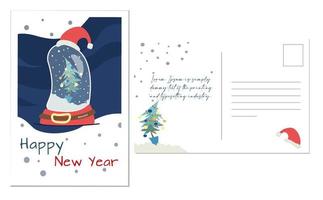 Postcards with a snow globe. Postcard on two sides vector