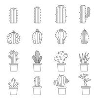 Conjunto de iconos de cactus diferentes, estilo de esquema vector