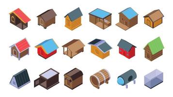 Dog kennel icons set isometric vector. Pet food vector