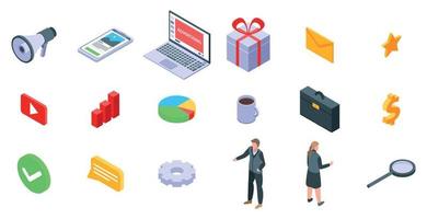 Advertising manager icons set, isometric style vector