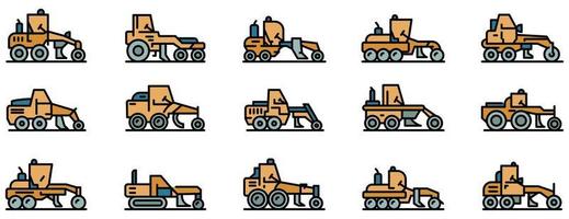 Grader machine icons set vector flat