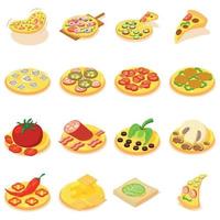 Pizza icons set, isometric style vector