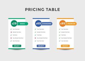 Subscription Package Pricing Comparison. business plan pricing chart. Comparison table. Gradient color vector