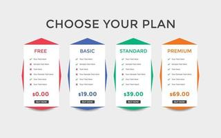 Subscription Package Pricing Comparison. business plan pricing chart. Comparison table. Gradient color vector