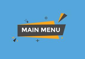 Main Menu text button. Web button banner template Main Menu vector