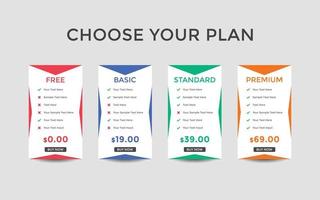 Subscription Package Pricing Comparison. business plan pricing chart. Comparison table. Gradient color vector