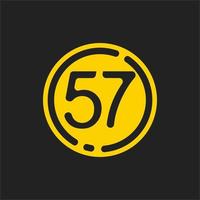 Vector logo icon number 57 in a yellow circle. Suitable for various types of businesses, especially businesses in the field of fashion and technology.