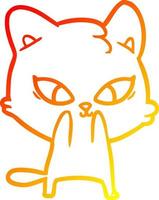 warm gradient line drawing cute cartoon cat vector