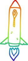 rainbow gradient line drawing cartoon space rocket vector