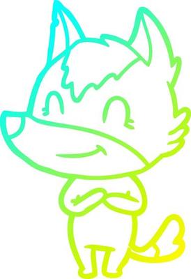 cold gradient line drawing friendly cartoon wolf