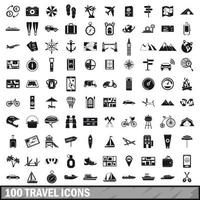 100 travel icons set in simple style vector