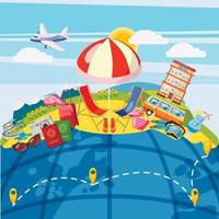 Travel tourism concept global, cartoon style vector