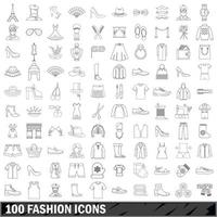 100 fashion icons set, outline style vector