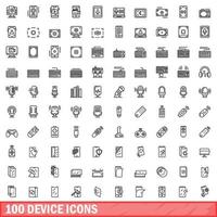 100 iconos de dispositivos establecidos, estilo de esquema vector