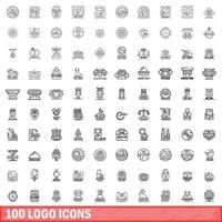 100 logo icons set, outline style vector