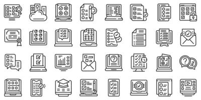 Online exam icons set outline vector. Study class vector