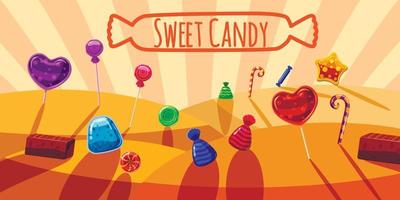 Sweets valley banner horizontal, cartoon style vector