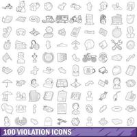 100 violation icons set, outline style vector