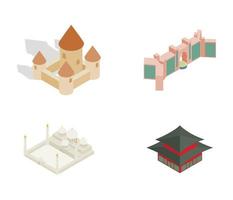 Castle icon set, isometric style vector