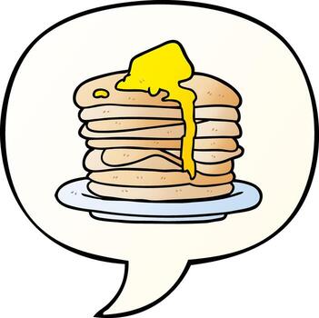 cartoon stack of pancakes and speech bubble in smooth gradient style vector