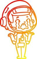 warm gradient line drawing cartoon crying astronaut vector