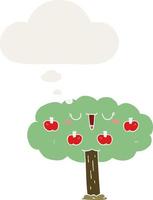 cartoon apple tree and thought bubble in retro style vector