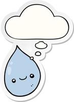 cartoon raindrop and thought bubble as a printed sticker vector