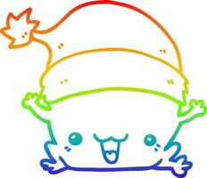 dibujo de línea de gradiente de arco iris rana de navidad de dibujos animados lindo vector