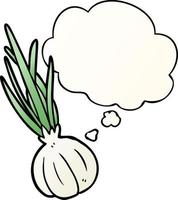 cartoon garlic and thought bubble in smooth gradient style vector