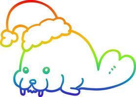 rainbow gradient line drawing cartoon christmas walrus vector