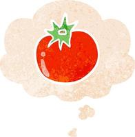 cartoon tomato and thought bubble in retro textured style vector