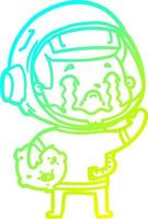 cold gradient line drawing cartoon crying astronaut vector