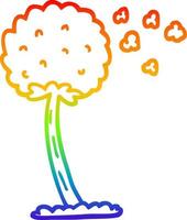 rainbow gradient line drawing cartoon dandelion blowing in wind vector