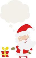 cartoon santa claus and thought bubble in retro style vector