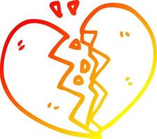 warm gradient line drawing cartoon broken heart vector