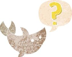 cartoon shark asking question and speech bubble in retro textured style vector