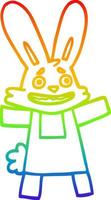 rainbow gradient line drawing cartoon scared looking rabbit vector