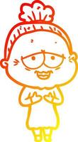 warm gradient line drawing cartoon happy old lady vector