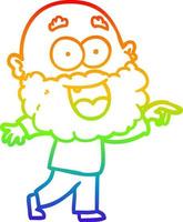 rainbow gradient line drawing cartoon crazy happy man with beard vector