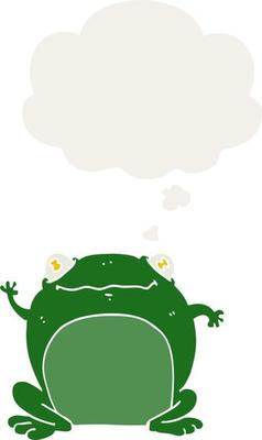 cartoon frog and thought bubble in retro style