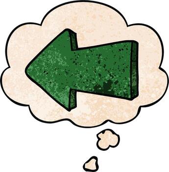 cartoon pointing arrow and thought bubble in grunge texture pattern style vector