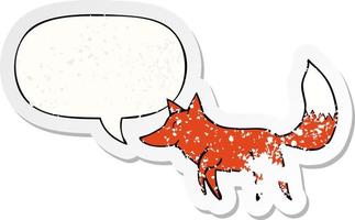 cartoon wolf and speech bubble distressed sticker vector