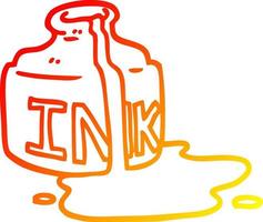 warm gradient line drawing cartoon spilled ink bottle vector