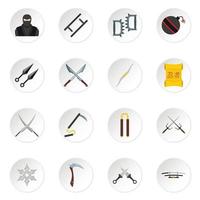 Ninja tools icons set in flat style vector