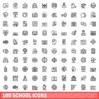 100 school icons set, outline style vector