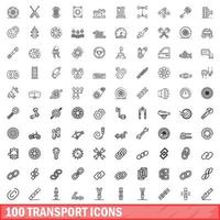 100 transport icons set, outline style vector