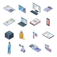 Electronic patient card icons set, isometric style vector